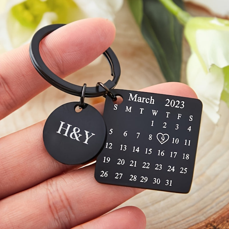 Engraved Custom Calendar Keychain for Couples Personalized Anniversary Gift