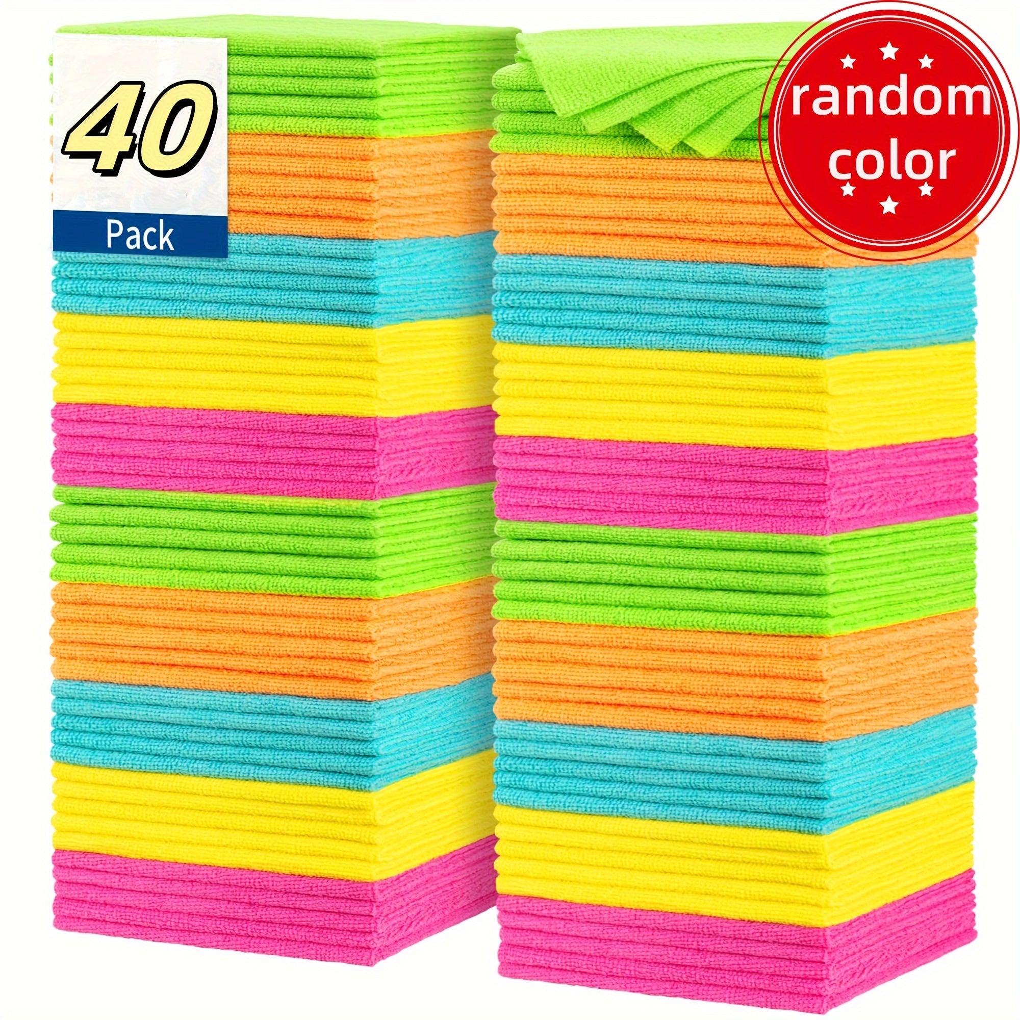Microfiber Cleaning Cloths Set 40 Pieces Kitchen and Household Rags in Assorted Colors