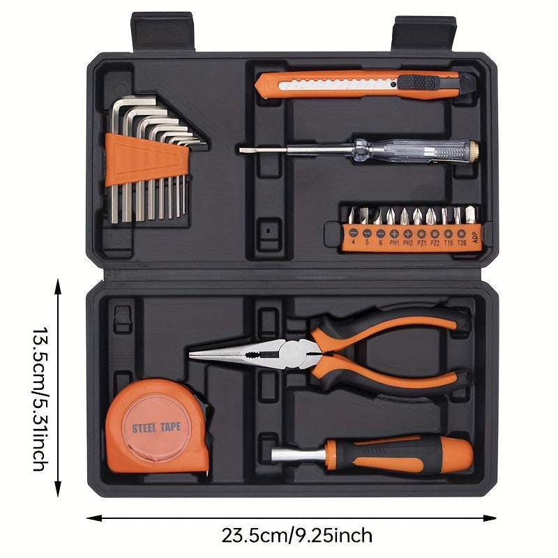 23-Piece Home Repair Tool Kit with Orange Carbon Steel Tools and Plastic Storage Case
