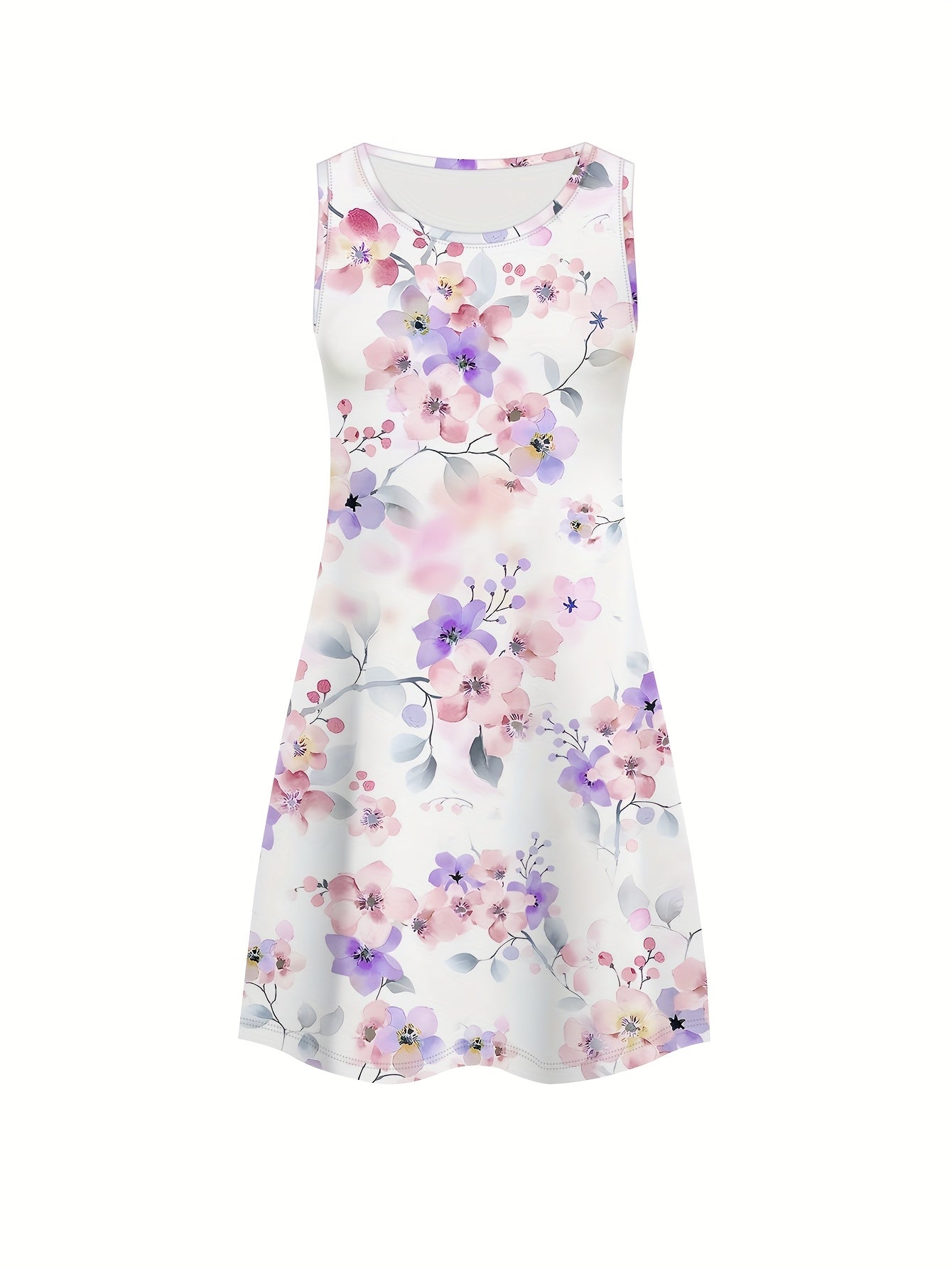 Women's Plus Size Floral Sleeveless Summer Dress Lightweight Breathable Pink Purple