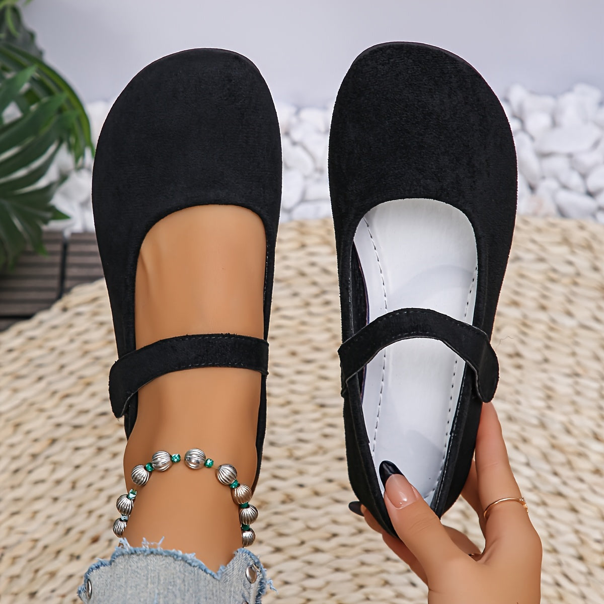 Zapatos planos retro con forro falso para mujer, con cierre de gancho y bucle