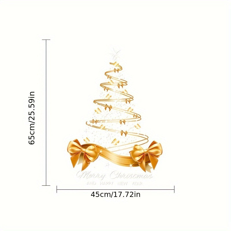 Festive Golden Christmas Tree Static Cling Sticker Waterproof PVC Holiday Decor