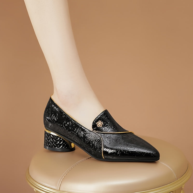 Women's Mid-Heel Pointed Toe Block Shoes Faux Leather PVC Sole Polyurethane Insole All-Season