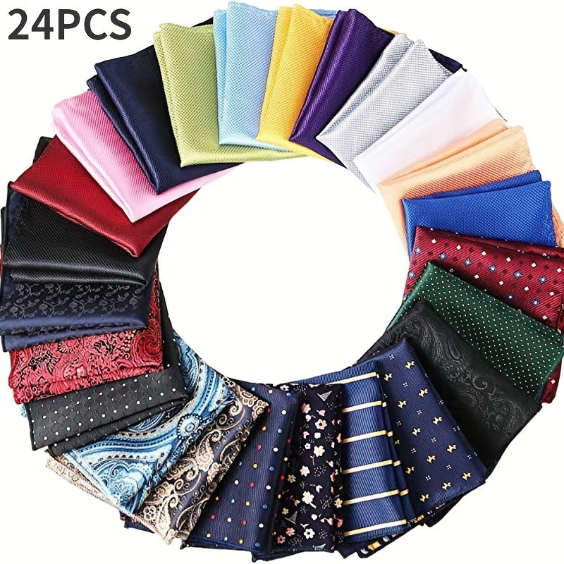 Set of 24 Soft Colored Men's Pocket Squares Handkerchiefs for Weddings and Gifts