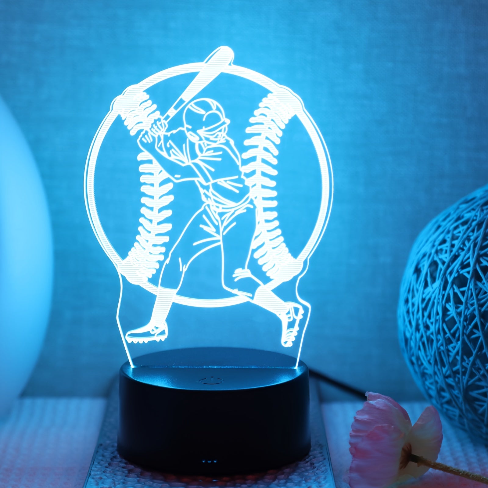 3D Baseball Player Night Light Touch Control 7-Color Gradient USB Decor for Bedroom Living Room