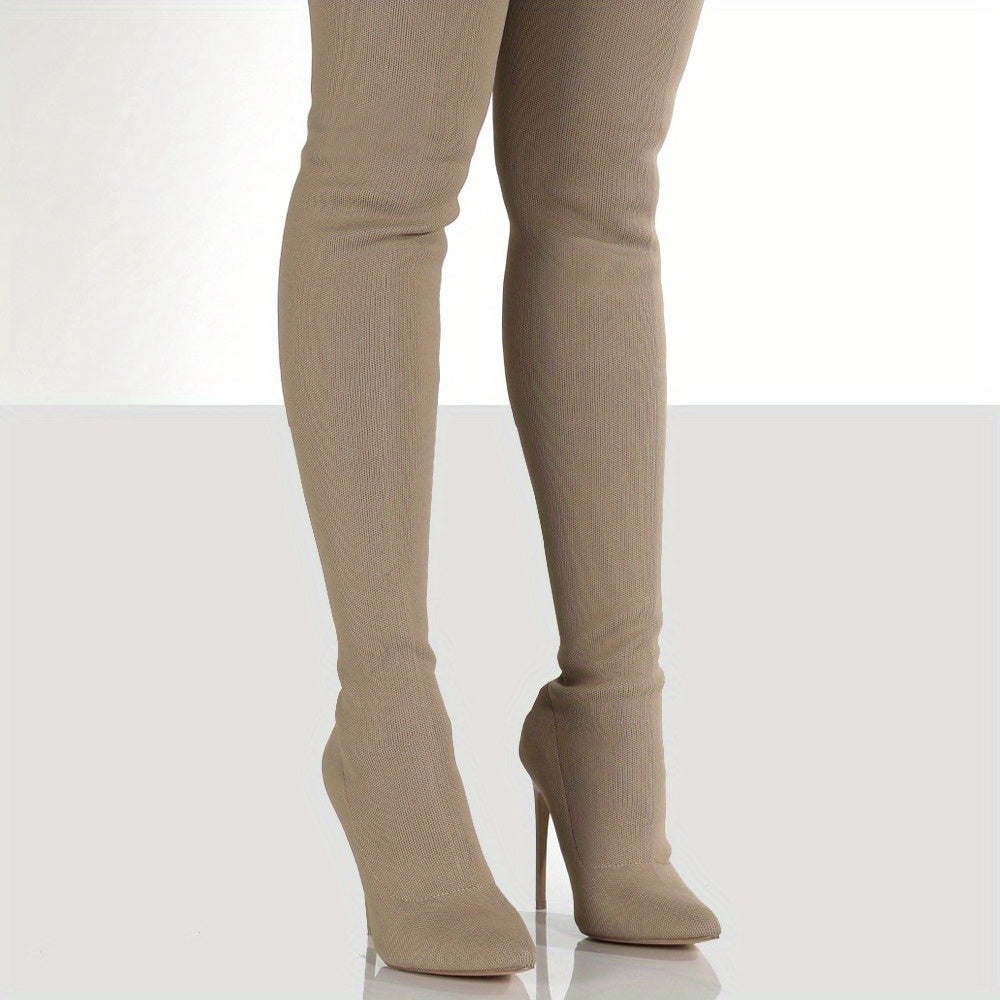 Women’s Over-the-Knee Black Leather Pointed Toe Stiletto Boots