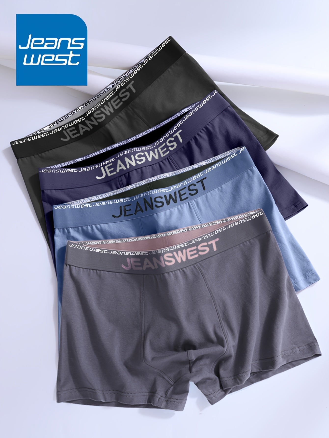 Men's Cotton Boxer Briefs 4 Pack Breathable Stretch Jacquard Waistband
