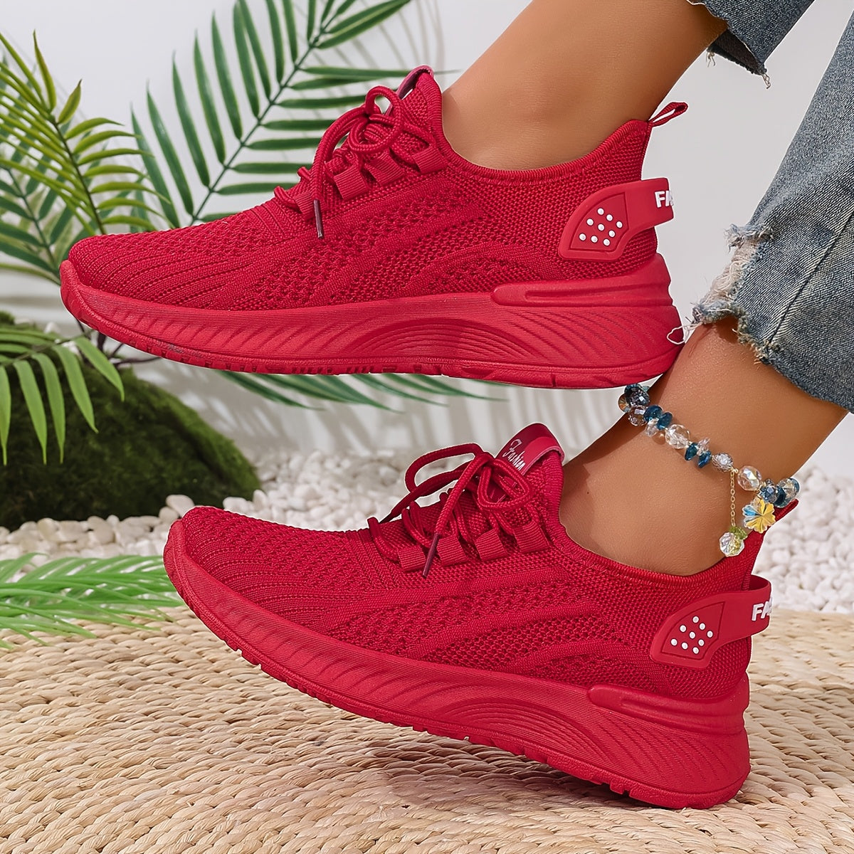 Women's White Mesh Breathable Sneakers Low Top Summer Running Shoes