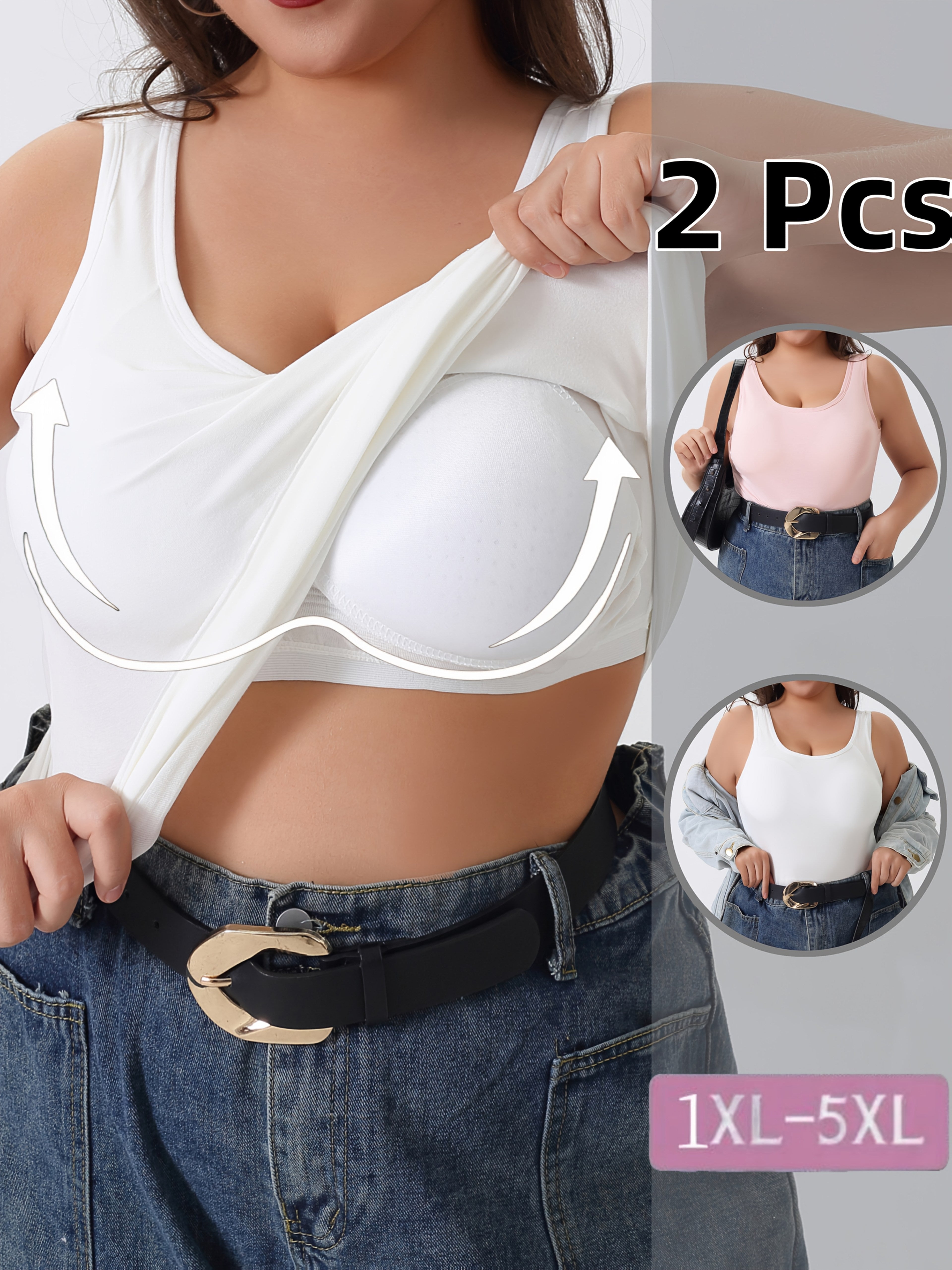 Plus Size Women Sports Bra Set Solid Color Adjustable Strap Athletic Tank Top | Breathable & Comfortable