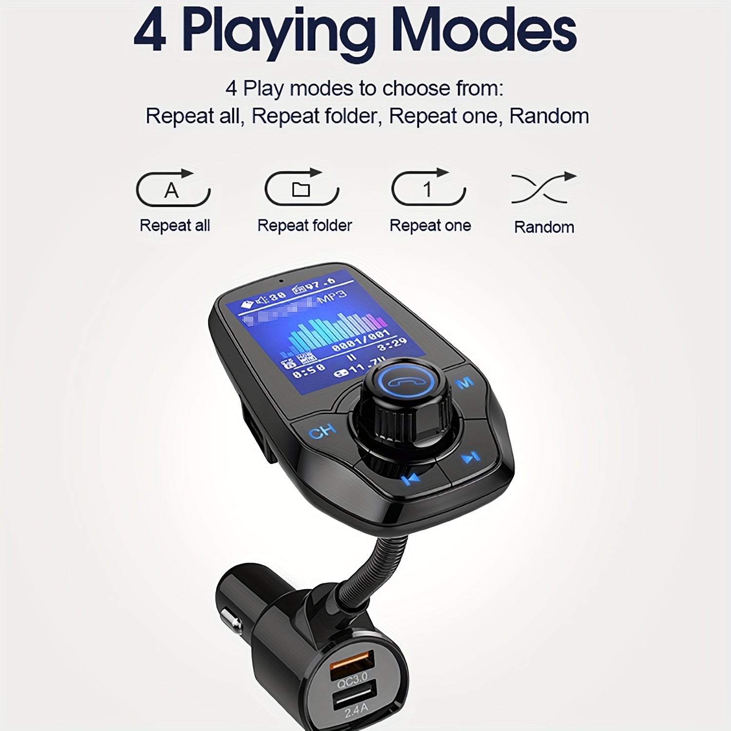 Kit de adaptador transmisor FM inalámbrico para coche con pantalla a color y cargador USB