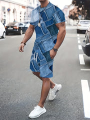 Katta o'lchamdagi kesilgan kontrast rangli 3D bosma bilan ajralib turadigan erkaklar uchun tasodifiy sport kostyumi.