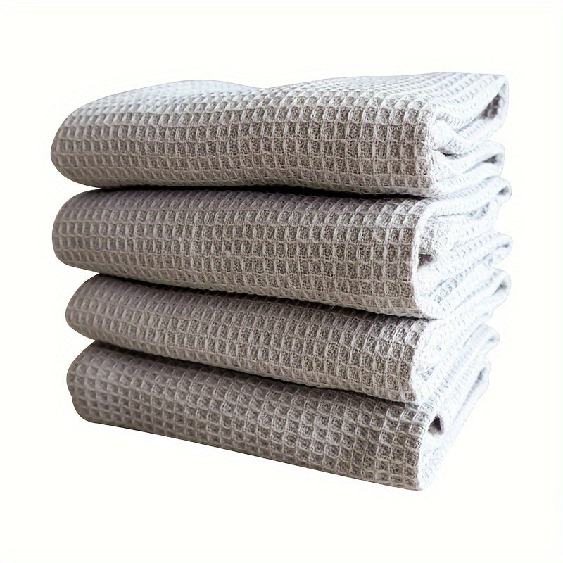 Set of 4 Thickened Waffle Weave Cotton Dish Towels for Kitchen Cleaning in Mixed Colors