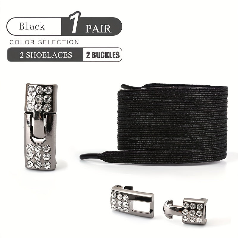 Unisex Elastic Lazy Laces With Rhinestone Buckles for Sneakers and Canvas Shoes