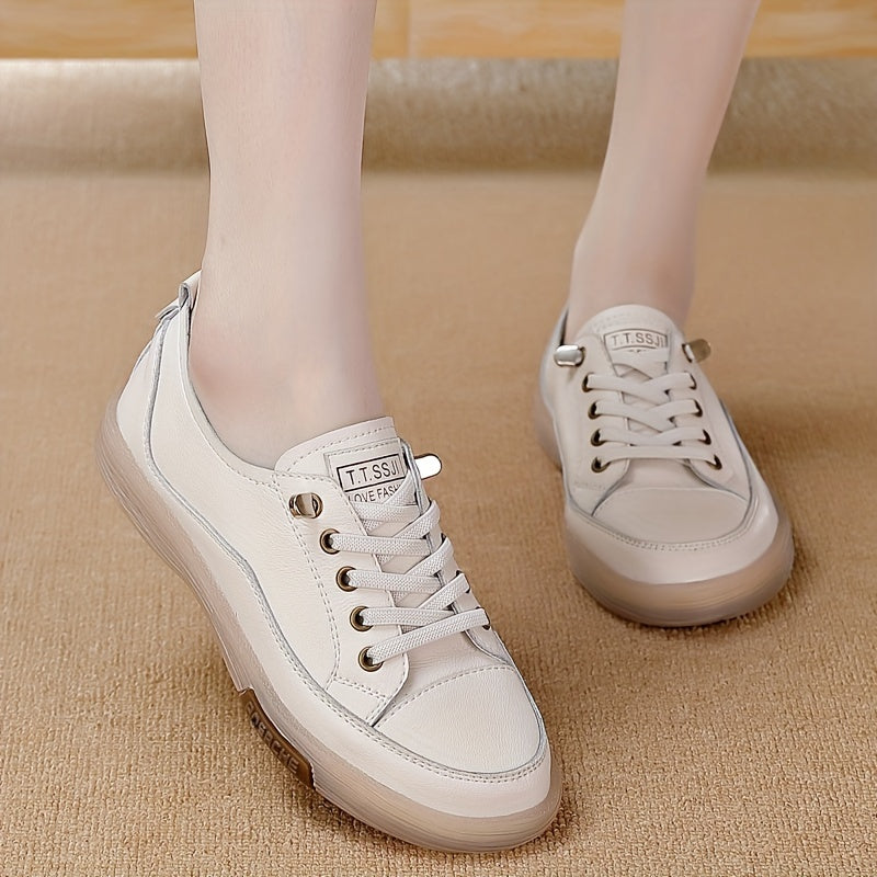 Women's Casual Low Top Lace-Up Sneakers Solid Color Comfortable Outdoor Wear