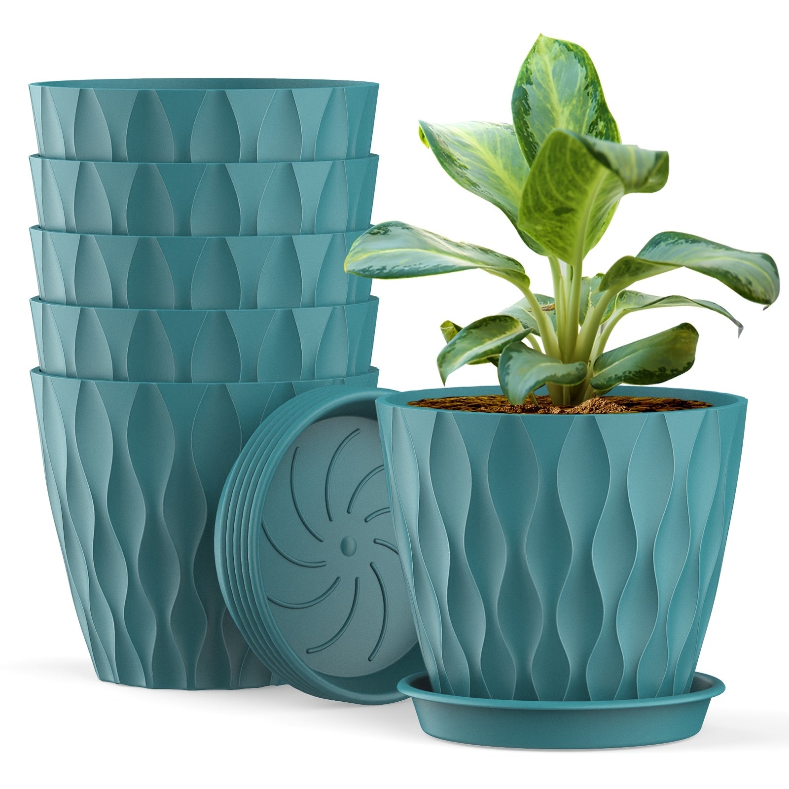 Set of 6 Round Plastic Plant Pots with Drainage Holes 15.24cm Indoor Outdoor