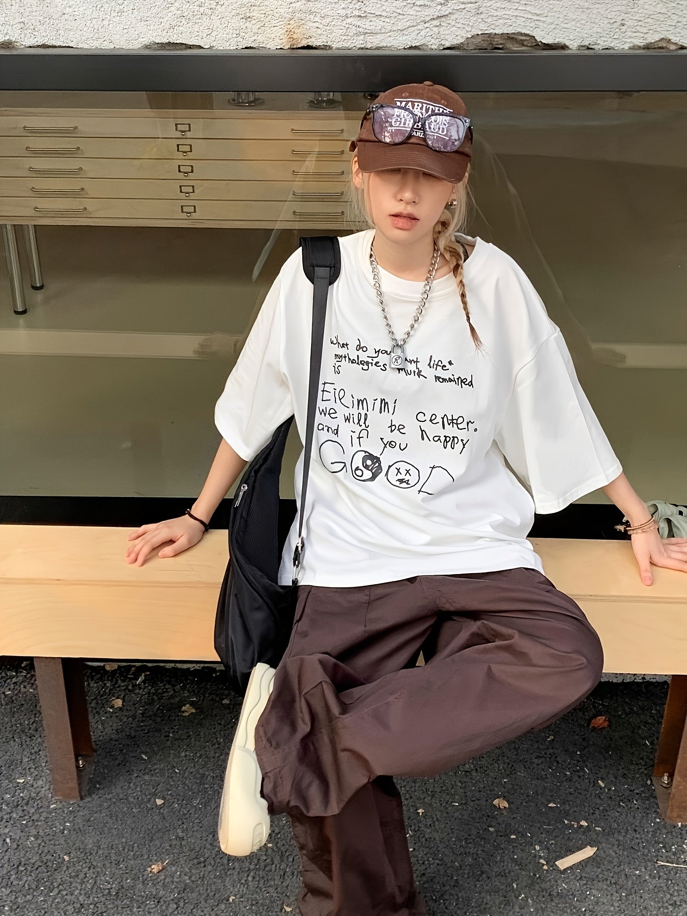 Women Oversized Cotton Graphic T-Shirt Short Sleeve White Casual Spring Summer