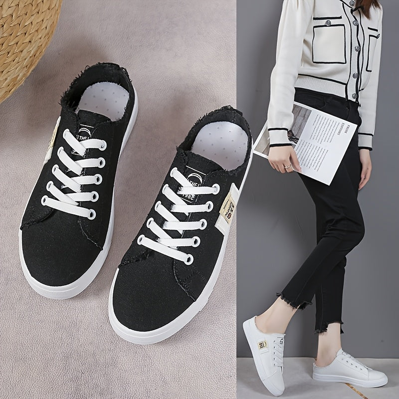 Women's White Slip-On Sneakers Breathable Fabric Rubber Sole Casual Shoes