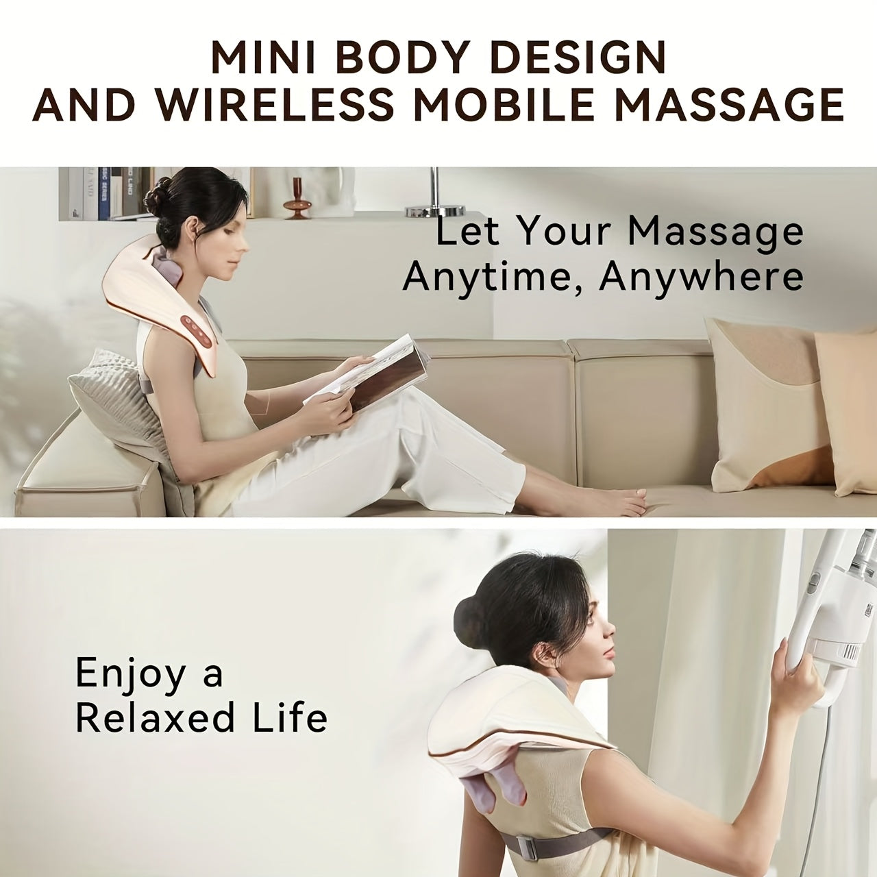 Wireless Portable Neck and Shoulder Massager with 6 Nodes Deep Tissue Pillow