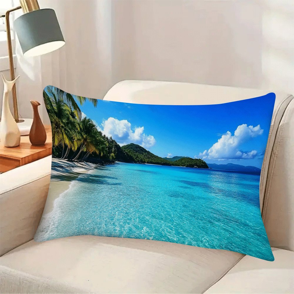 Set of 2 Ocean Beach and Coconut Tree Print Pillow Covers 50.8x30.48cm Square Cushion Cases for Living Room Bedroom Outdoor