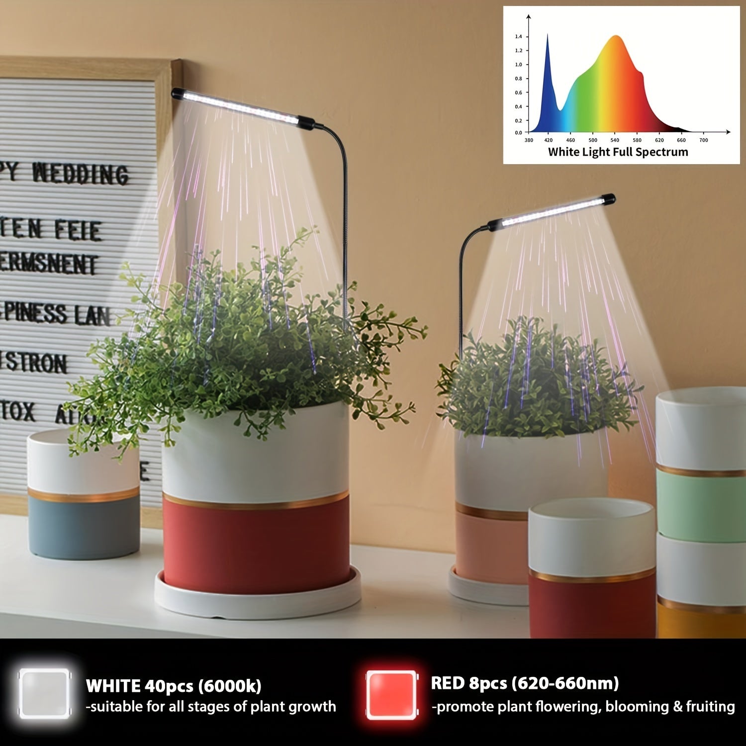 USB Timer-Controlled LED Grow Light Full Spectrum White Indoor Hydroponics Seedlings Adjustable Brightness