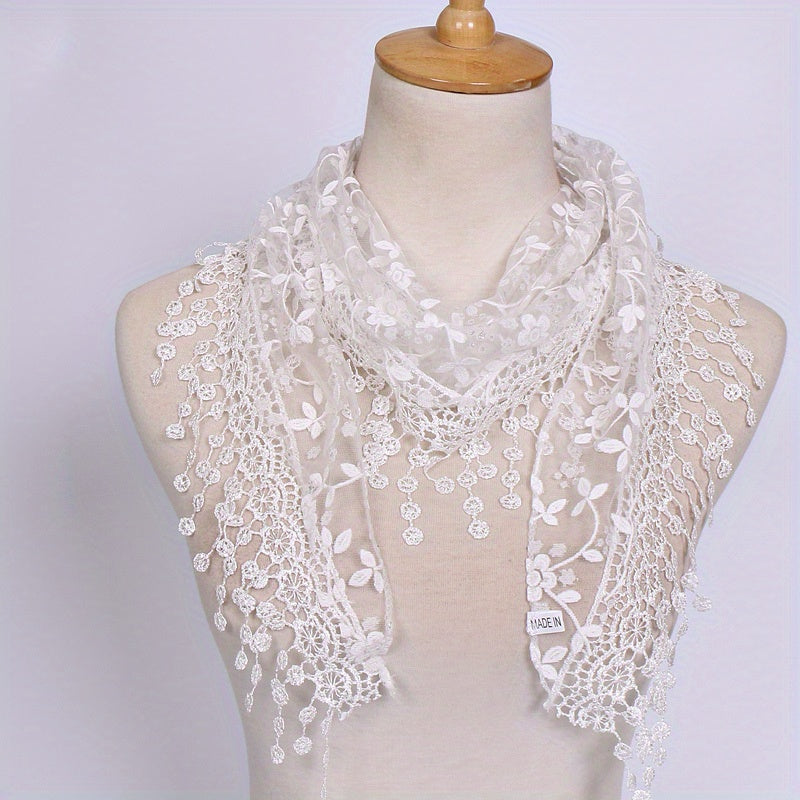 Women's Floral Embroidery Lace Shawl Triangle Scarf Cape Hollow Out Breathable Fabric for Head Covering