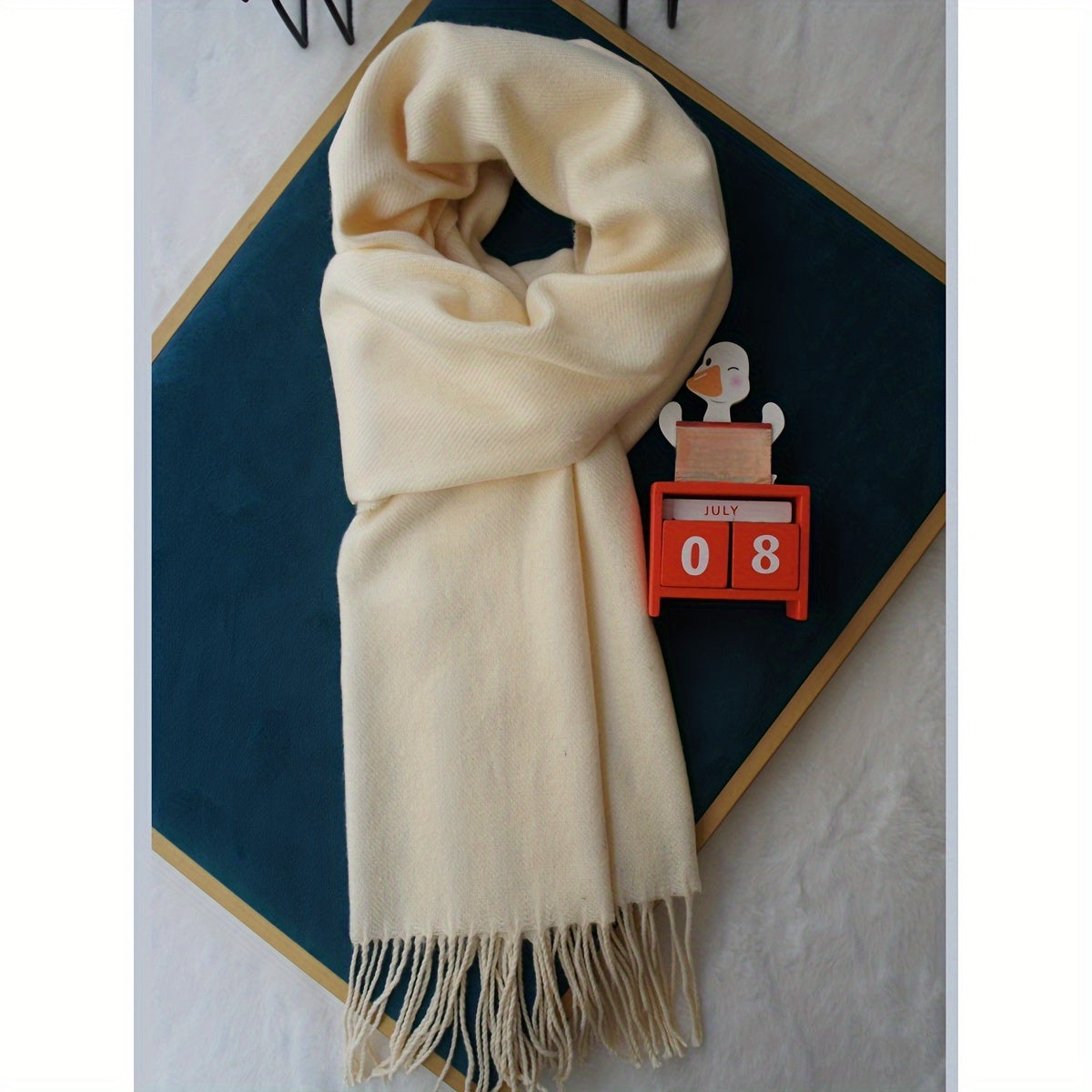 Bufanda de poliéster de color sólido para hombre y mujer para otoño e invierno con detalle de flecos