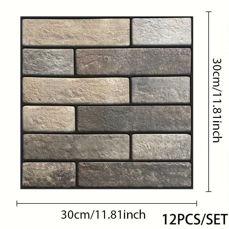 12 o'z-o'zini yopishtiradigan 3D devor paneli plitkalar, yashash xonasi va hammom uchun bezak, yaltiroq, suv o'tkazmaydigan