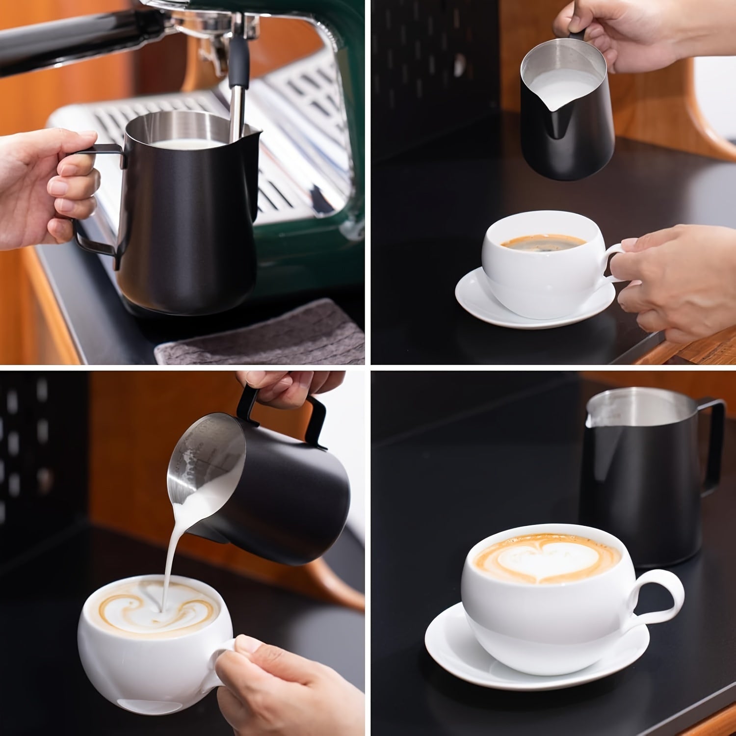 Stainless Steel Milk Frothing Pitcher 12oz 20oz Thickened Coffee Steaming Cup White