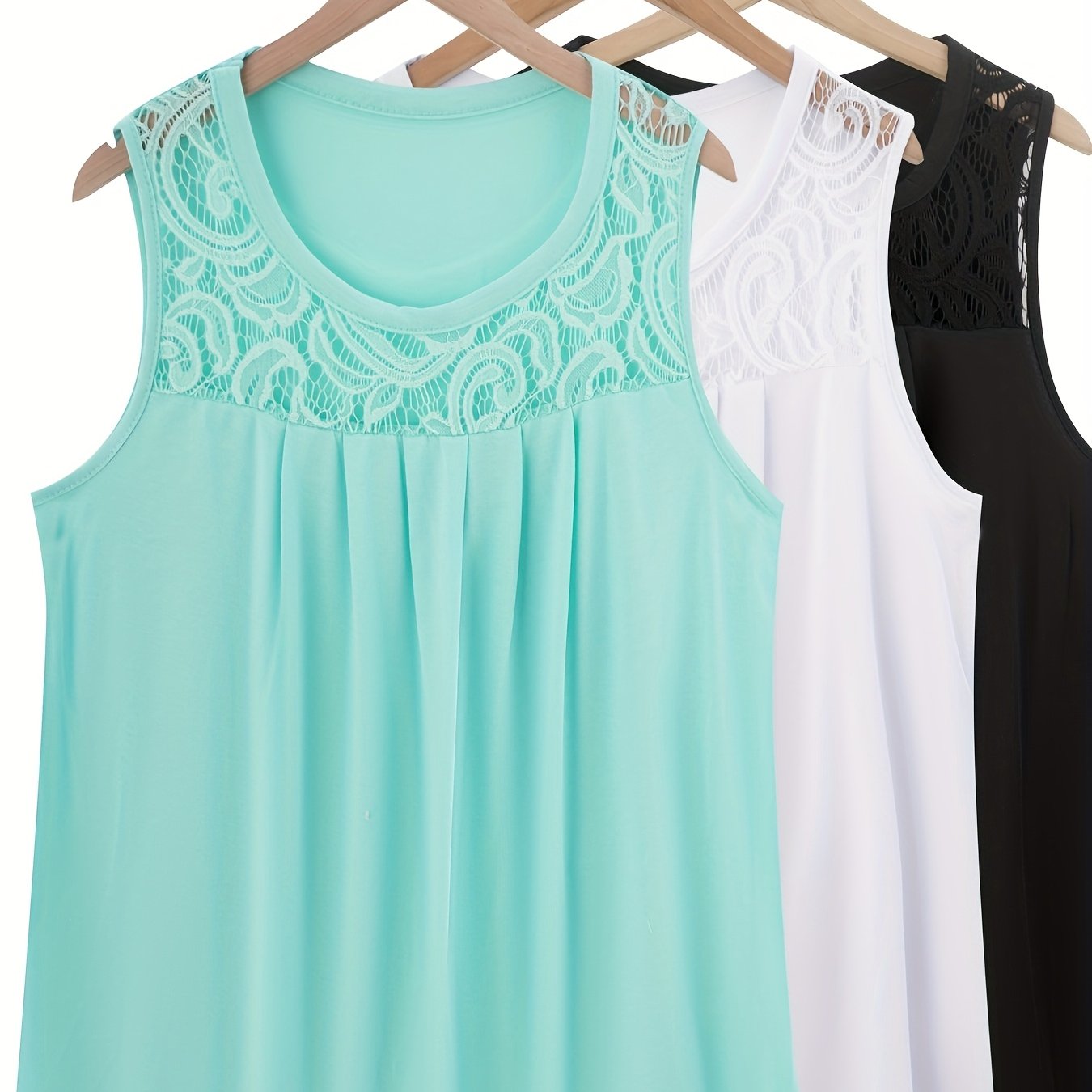 Набор из 3 женских трикотажных жилетов из полиэстера однотонного цвета с круглым вырезом, повседневные рубашки