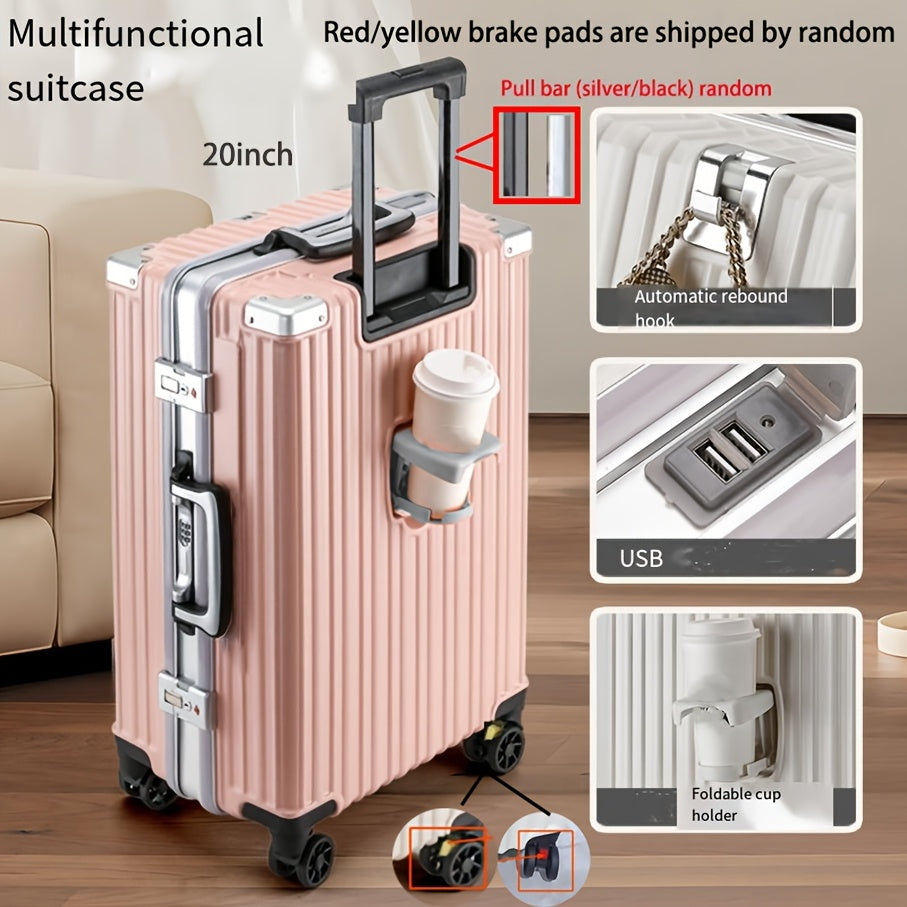 24 Inch Aluminum Hard Shell Spinner Luggage with USB Port and Cup Holder