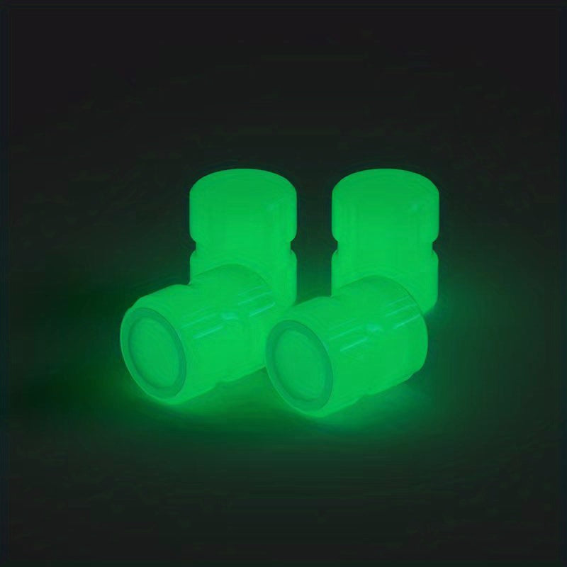 Glow-in-the-Dark Tire Valve Caps for Cars and Motorcycles Durable Plastic Bright Green Light
