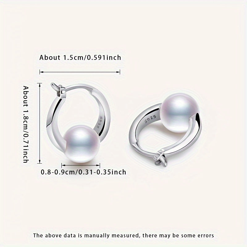 Women’s Freshwater Pearl Hoop Earrings 8-9mm Silver Post Gift for June Birthdays