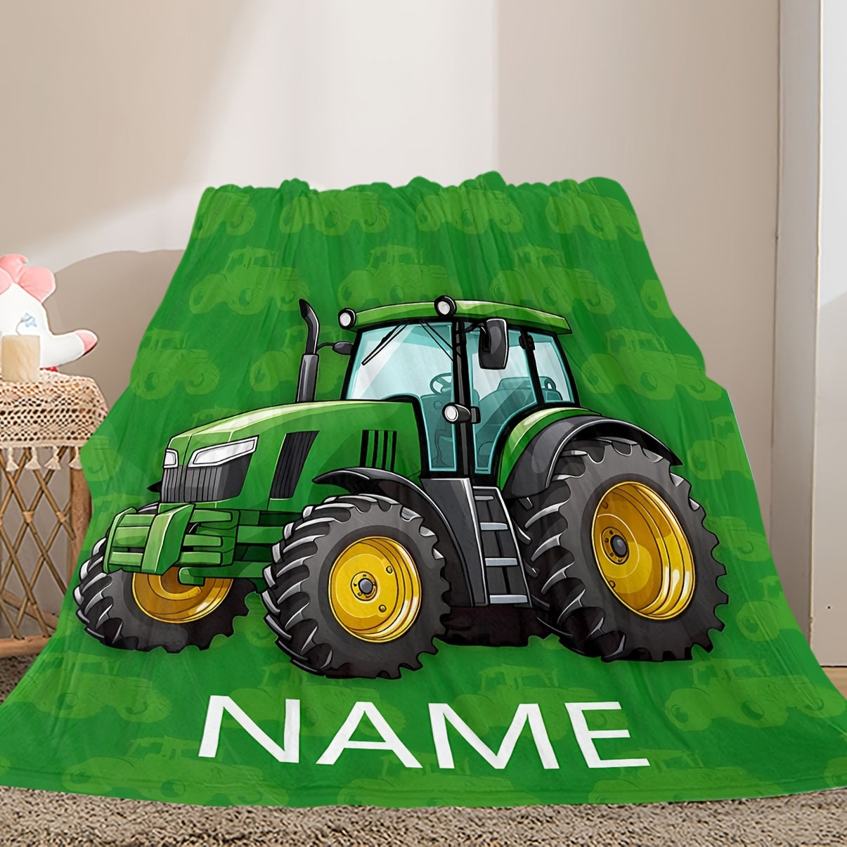 Personalized Tractor Blanket Cozy Flannel Throw for Couch Bed Living Room Allergen-Free Double-Sided Digital Print