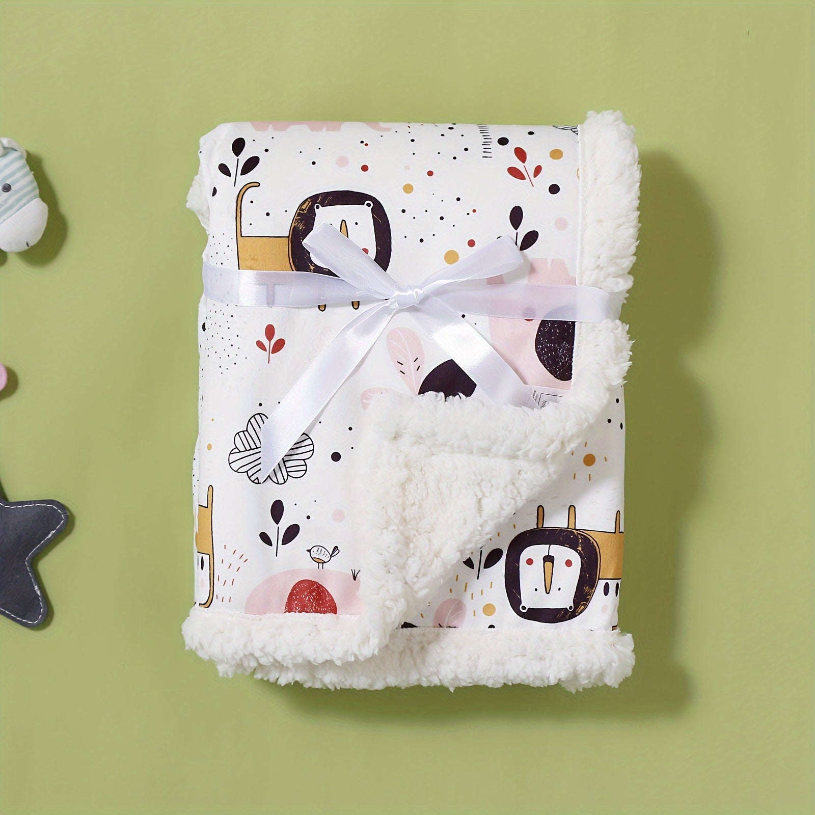 Kids Blanket Double-Layered Animal Prints Soft Polyester for Autumn and Winter