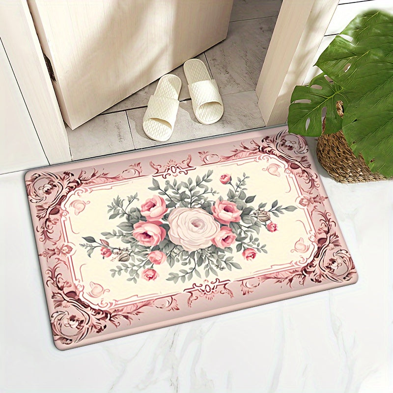 Valentine's Day Floral Door Mat Non-Slip Water Oil Resistant Entryway Rug