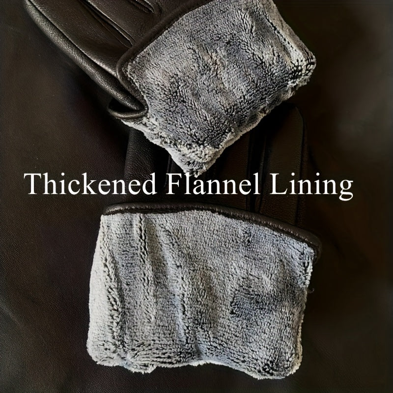 Men's Black Winter Gloves with Deer Pattern Goatskin Lining for Outdoor Driving