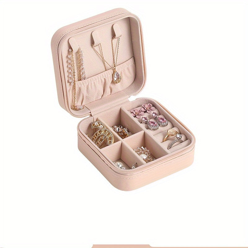 Leather Jewelry Organizer Box with Zipper Closure for Rings Earrings Necklaces and Bracelets