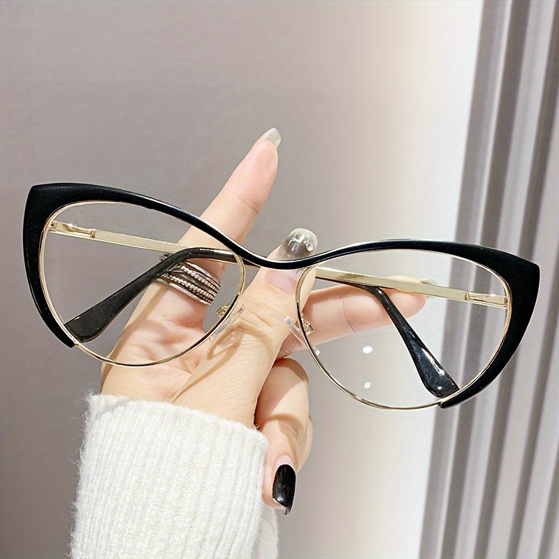 Women's Gold Cat-Eye Glasses with Blue Light Blocking Retro Punk Style