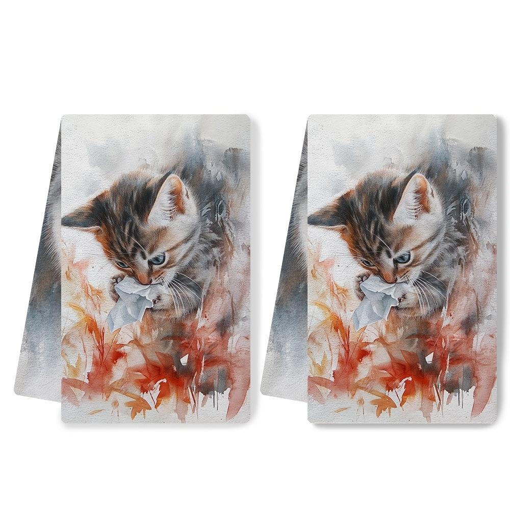 Ultra Soft Kitchen Towels Kitten Tissue Design 40x60cm Absorbent Machine Washable