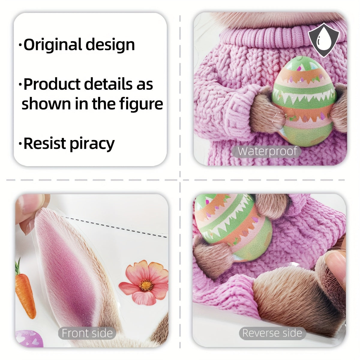 Easter Bunny Window Decal Reusable PVC Spring Decor with Carrot Flowers