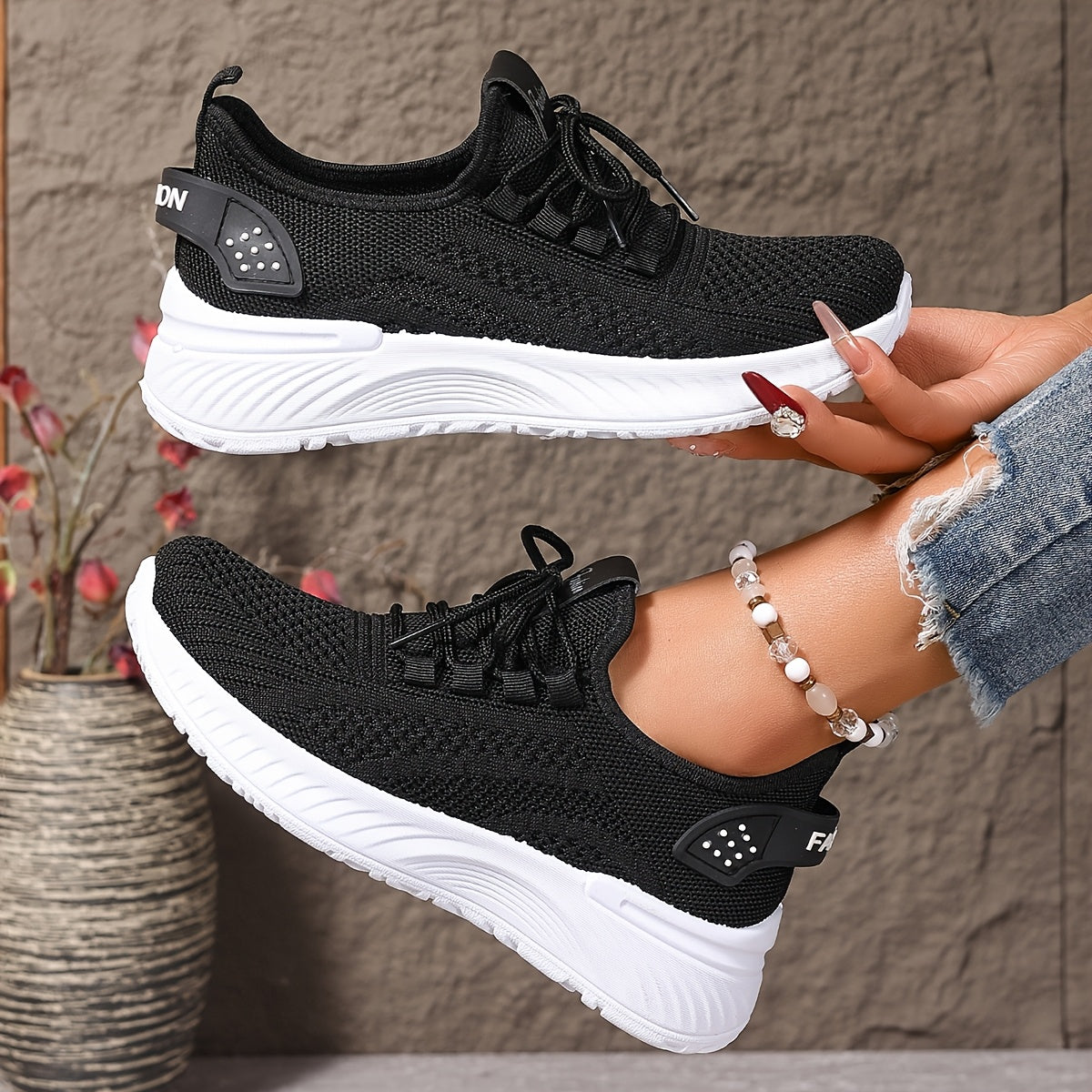 Women's White Mesh Breathable Sneakers Low Top Summer Running Shoes