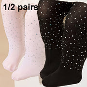 Baby Girls Tights Black and White Rhinestone-Studded Knit Polyester All-Season