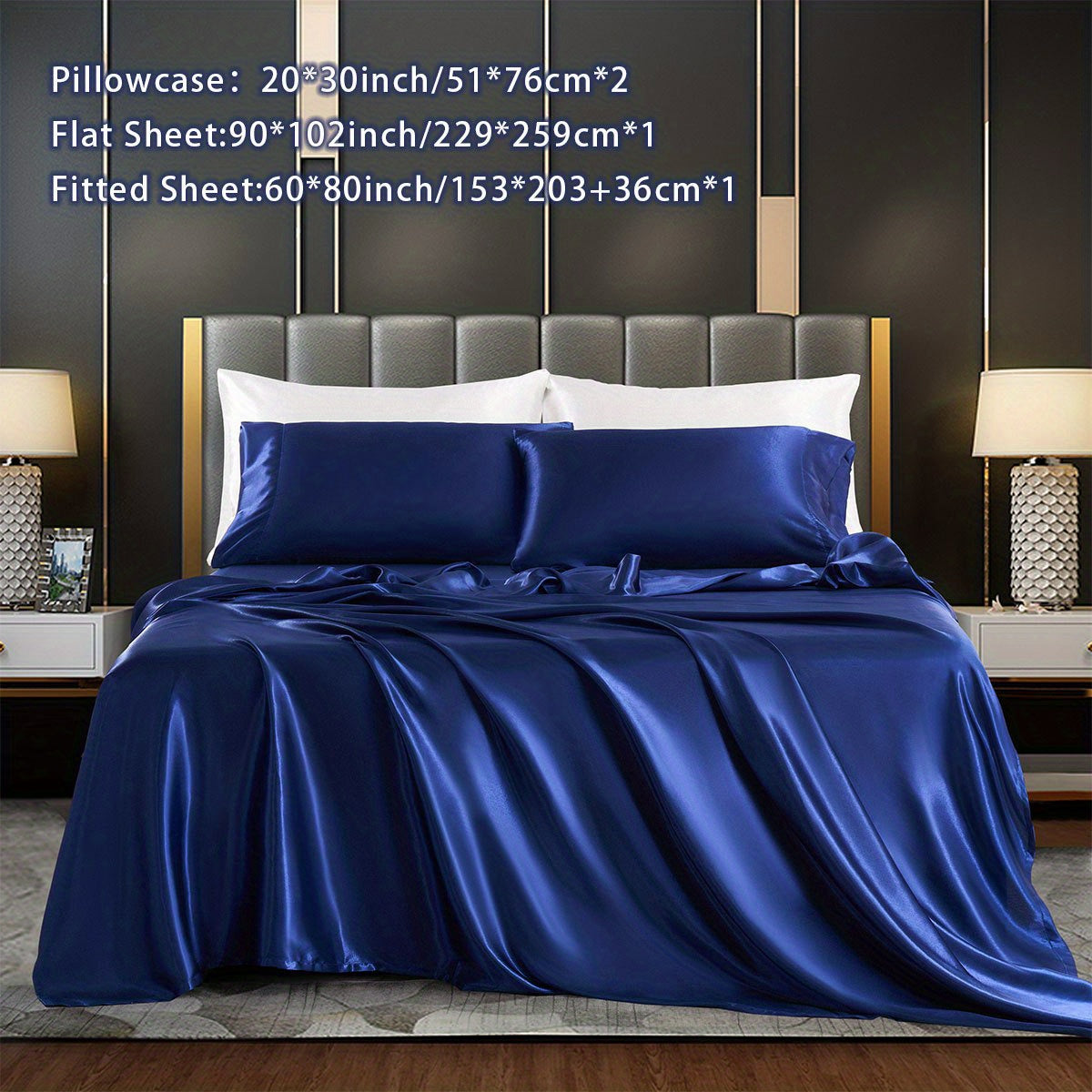 Satin Bed Sheets Set Fitted and Flat Sheets with Pillowcases for Bedroom