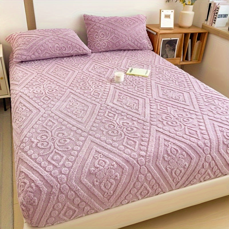 Taffeta Fitted Sheet with 3D Floral Design Deep Pockets Non-Slip Bed Sheet