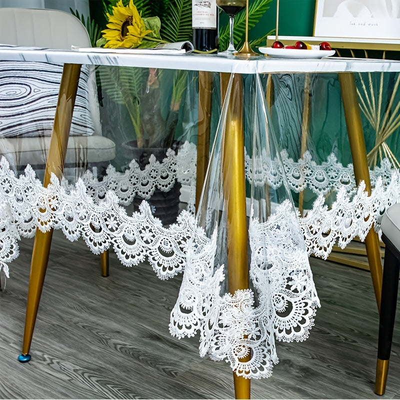 Transparent PVC Square Tablecloth with Classic Lace Design Non-Slip Easy to Clean