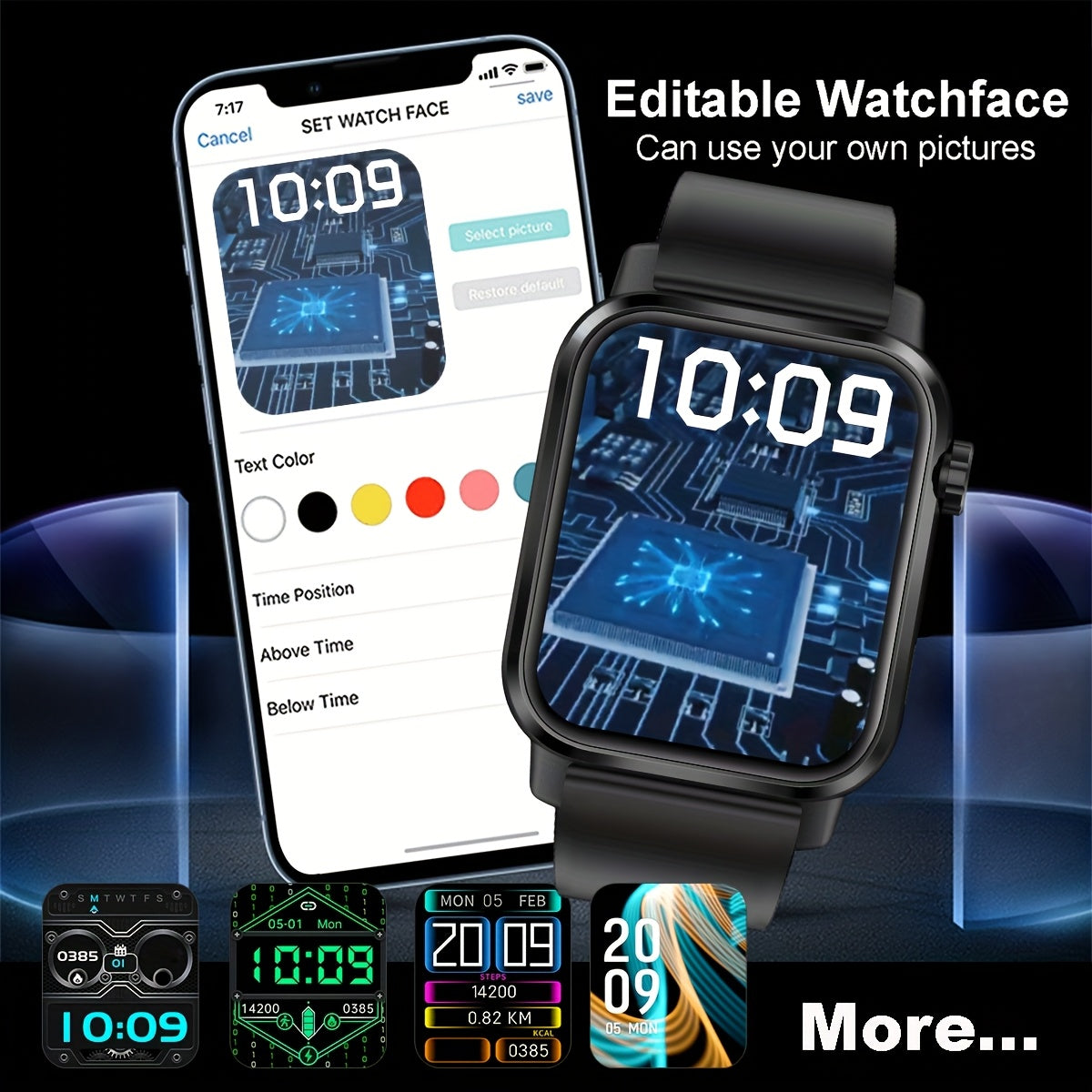 Men's Smartwatch 1.85-Inch Display Wireless Sports Tracker with Voice Calls and LED Flashlight