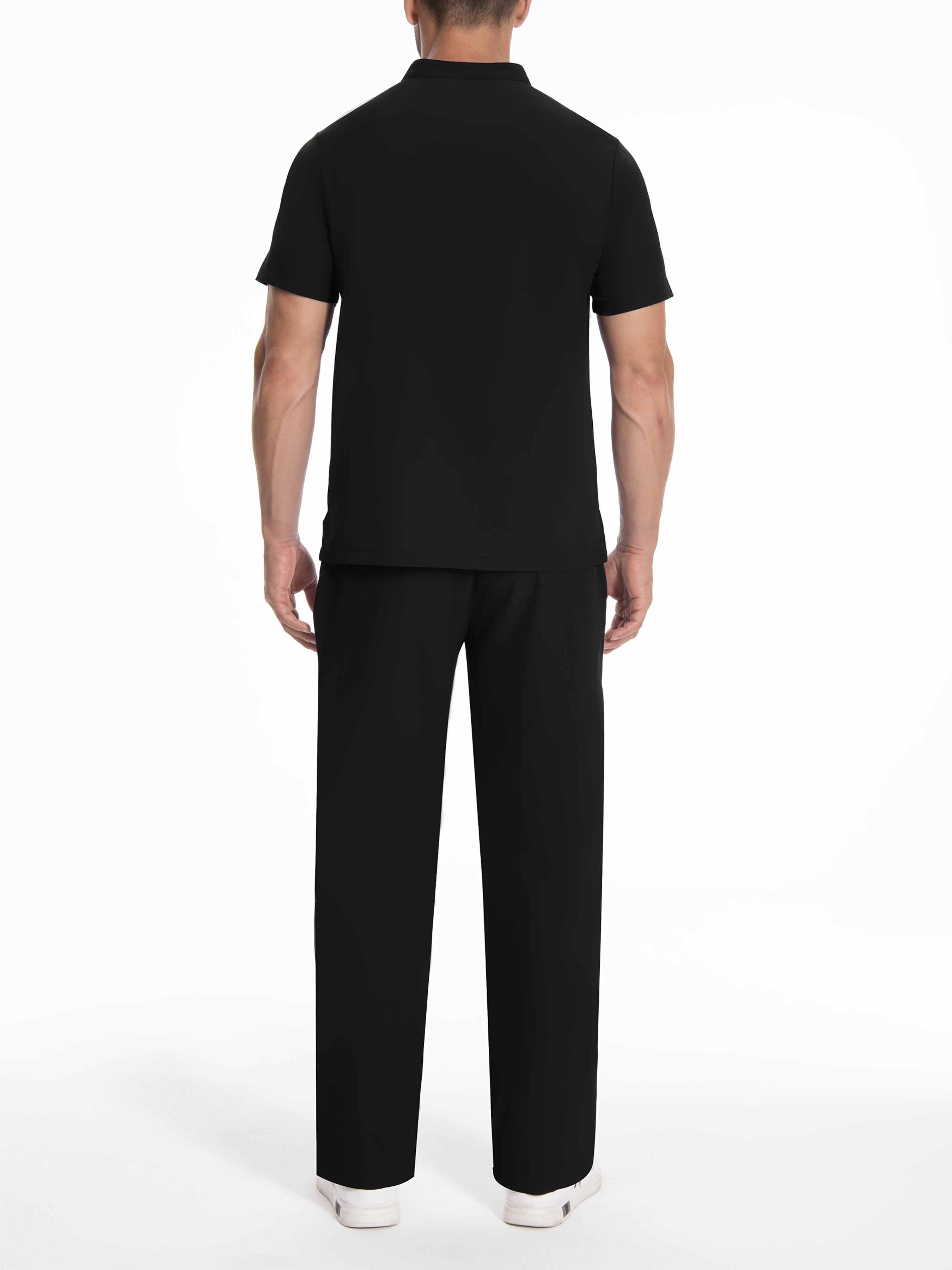 Men's Short Sleeve Work Uniform Set Polyester Lab Coat with Stand Collar and Matching Pants