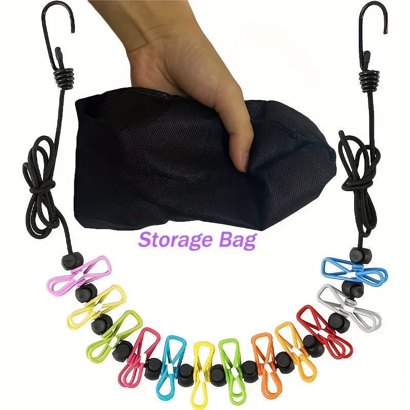 Tendedero retráctil portátil con 12 clips para lavandería en interiores y exteriores