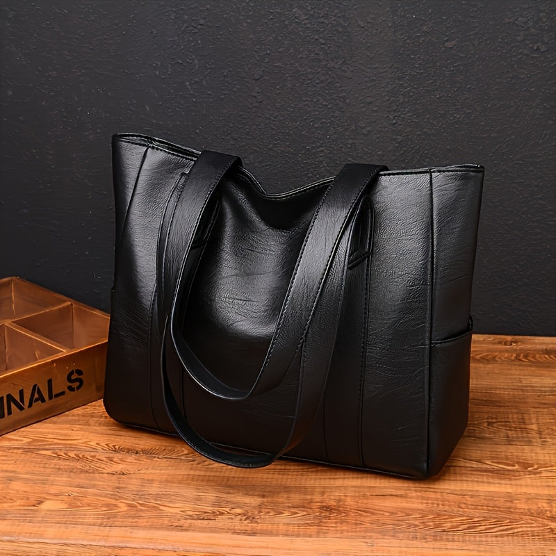Vintage Leather Tote Bag Large Capacity Casual Shoulder Handbag for Daily Work Travel