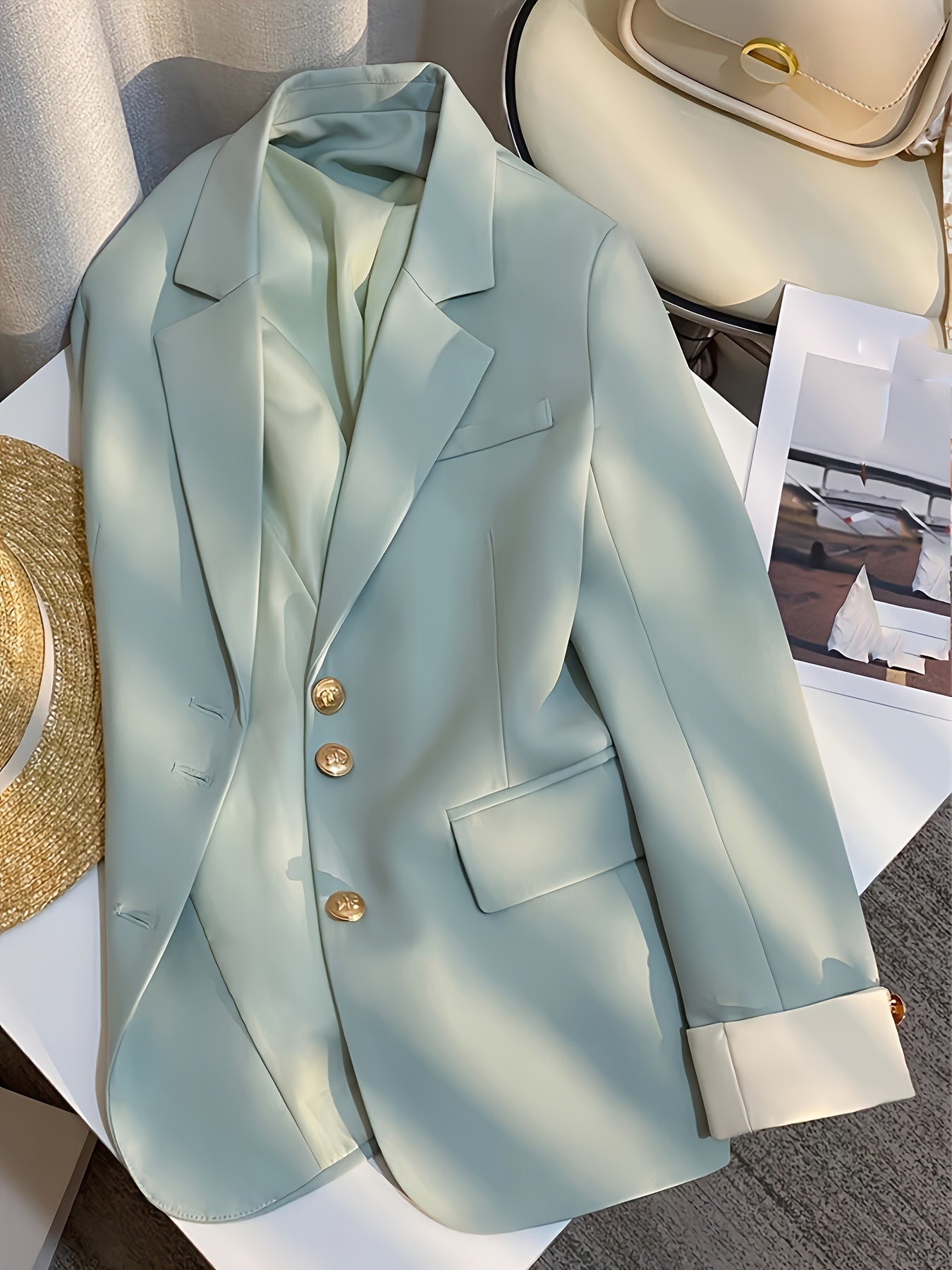 Women's Spring High-End Korean Style Solid Color Polyester Suit Jacket